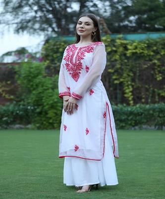 SHADES Pink organza chikankari kurti 2