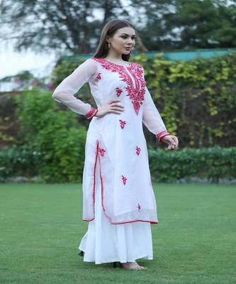 SHADES Pink organza chikankari kurti 3