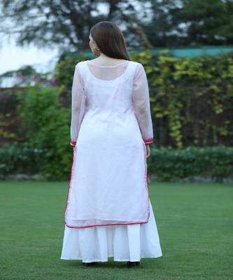SHADES Pink organza chikankari kurti 4