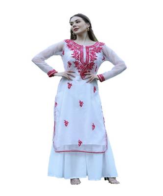 SHADES Pink organza chikankari kurti 5