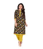 Black Color Slub Cottan Floral Print Kurti With Pant
