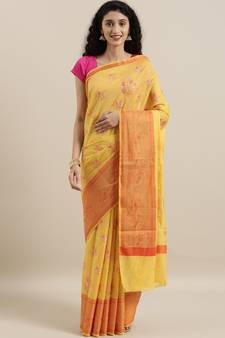 CLASSICATE from the house of The Chennai Silks Yellow Embroidered Saree With Running Blouse