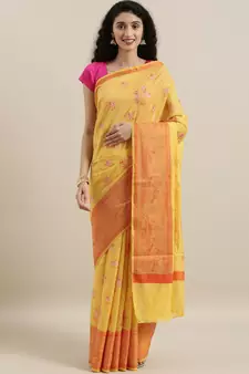 CLASSICATE from the house of The Chennai Silks Yellow Embroidered Saree With Running Blouse