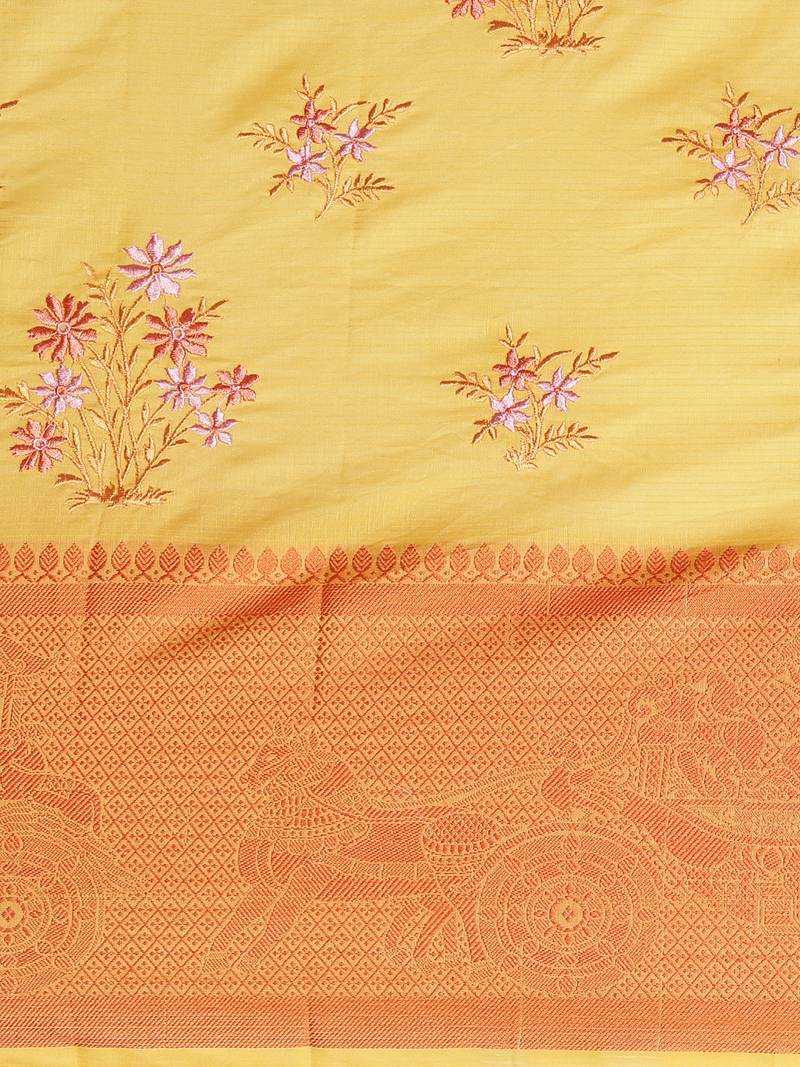CLASSICATE from the house of The Chennai Silks Yellow Embroidered Saree With Running Blouse