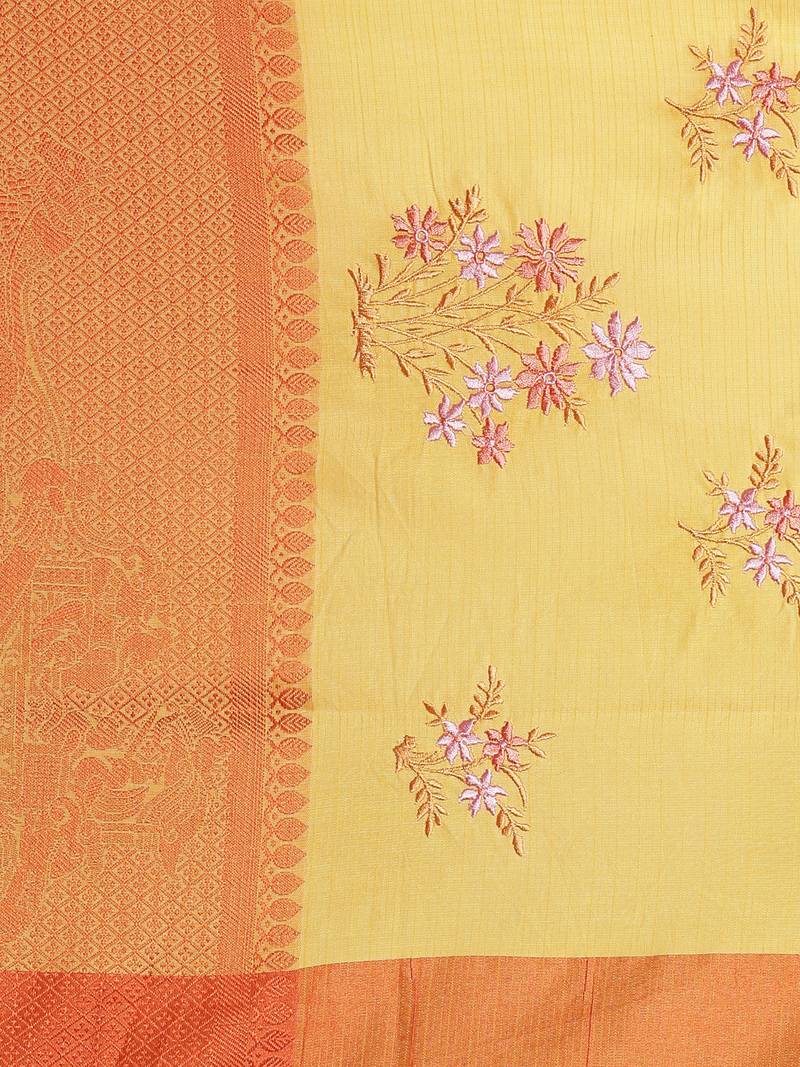 CLASSICATE from the house of The Chennai Silks Yellow Embroidered Saree With Running Blouse