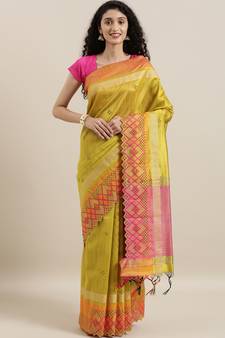 CLASSICATE from the house of The Chennai Silks Green Embroidered Jute Saree With Running Blouse