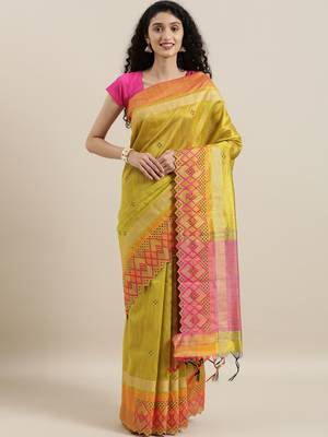 CLASSICATE from the house of The Chennai Silks Green Embroidered Jute Saree With Running Blouse 1