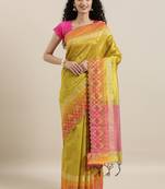 CLASSICATE from the house of The Chennai Silks Green Embroidered Jute Saree With Running Blouse