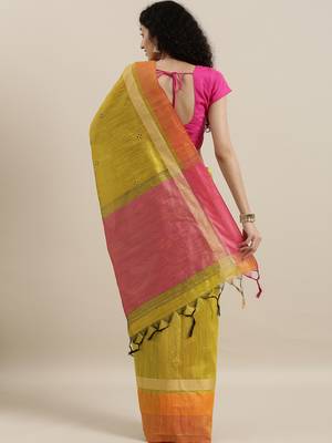 CLASSICATE from the house of The Chennai Silks Green Embroidered Jute Saree With Running Blouse 3