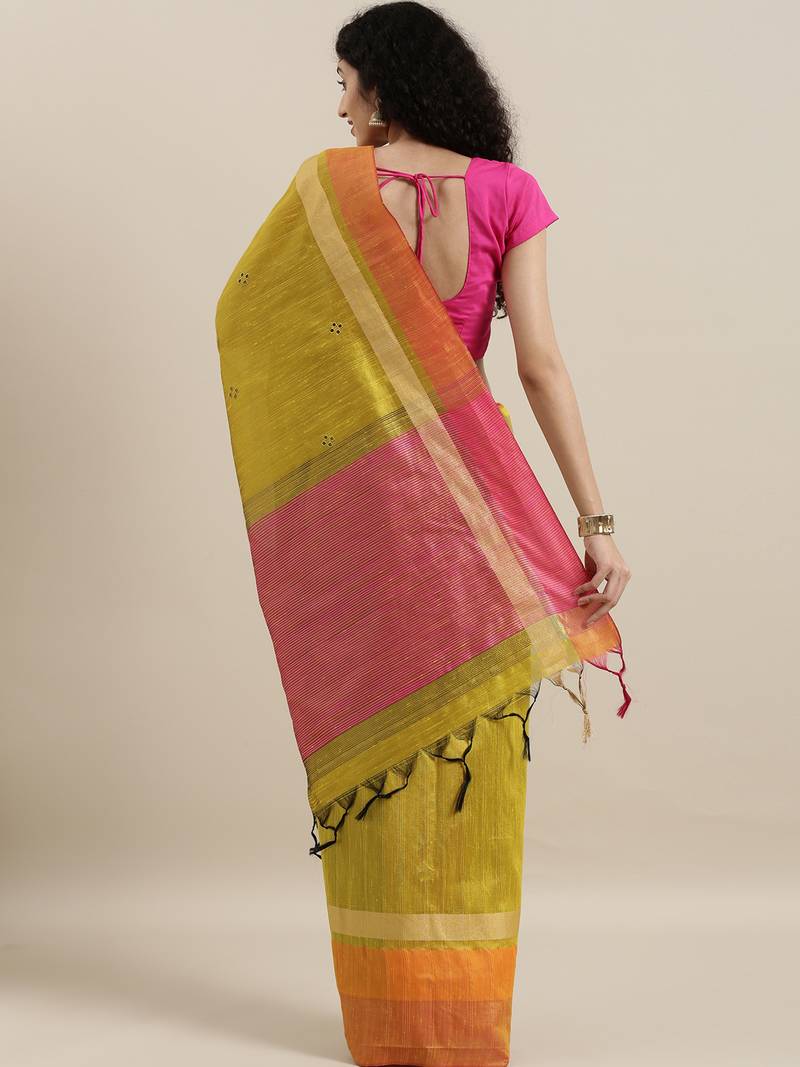 CLASSICATE from the house of The Chennai Silks Green Embroidered Jute Saree With Running Blouse