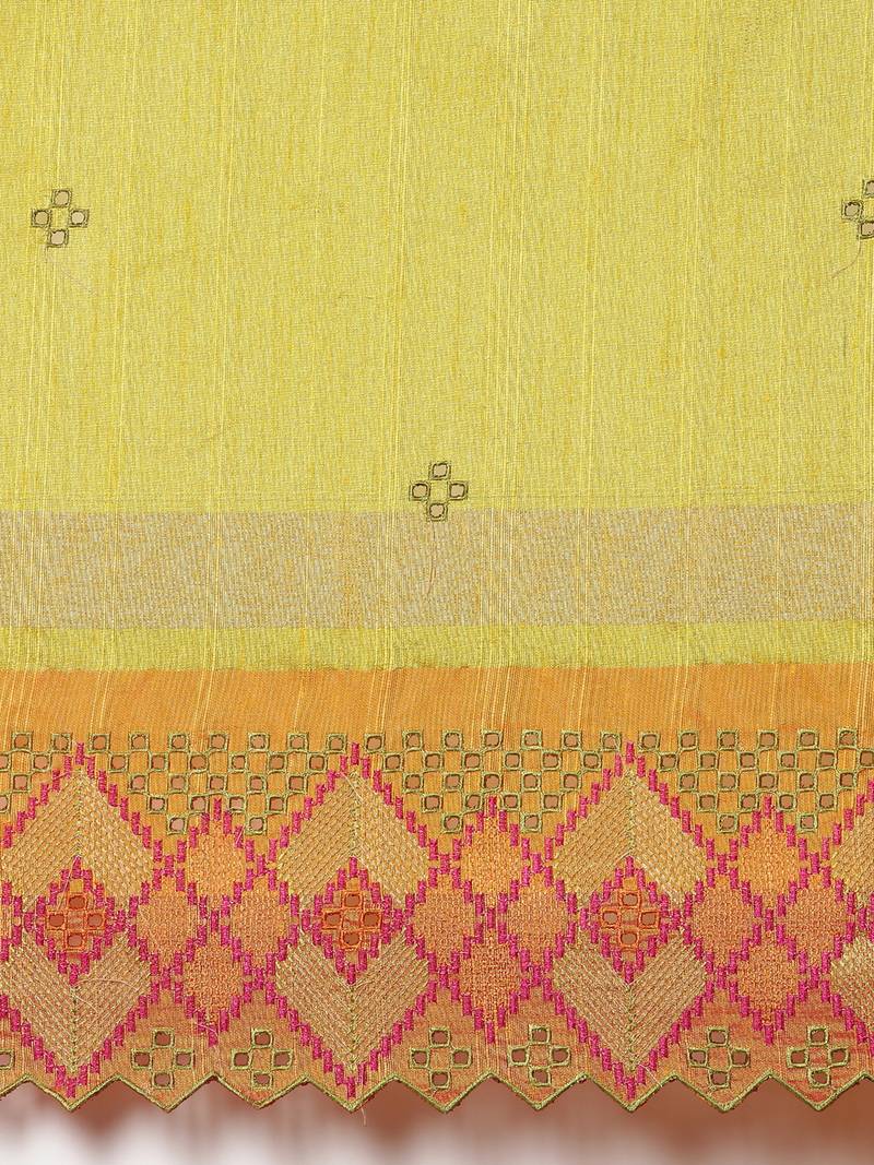 CLASSICATE from the house of The Chennai Silks Green Embroidered Jute Saree With Running Blouse