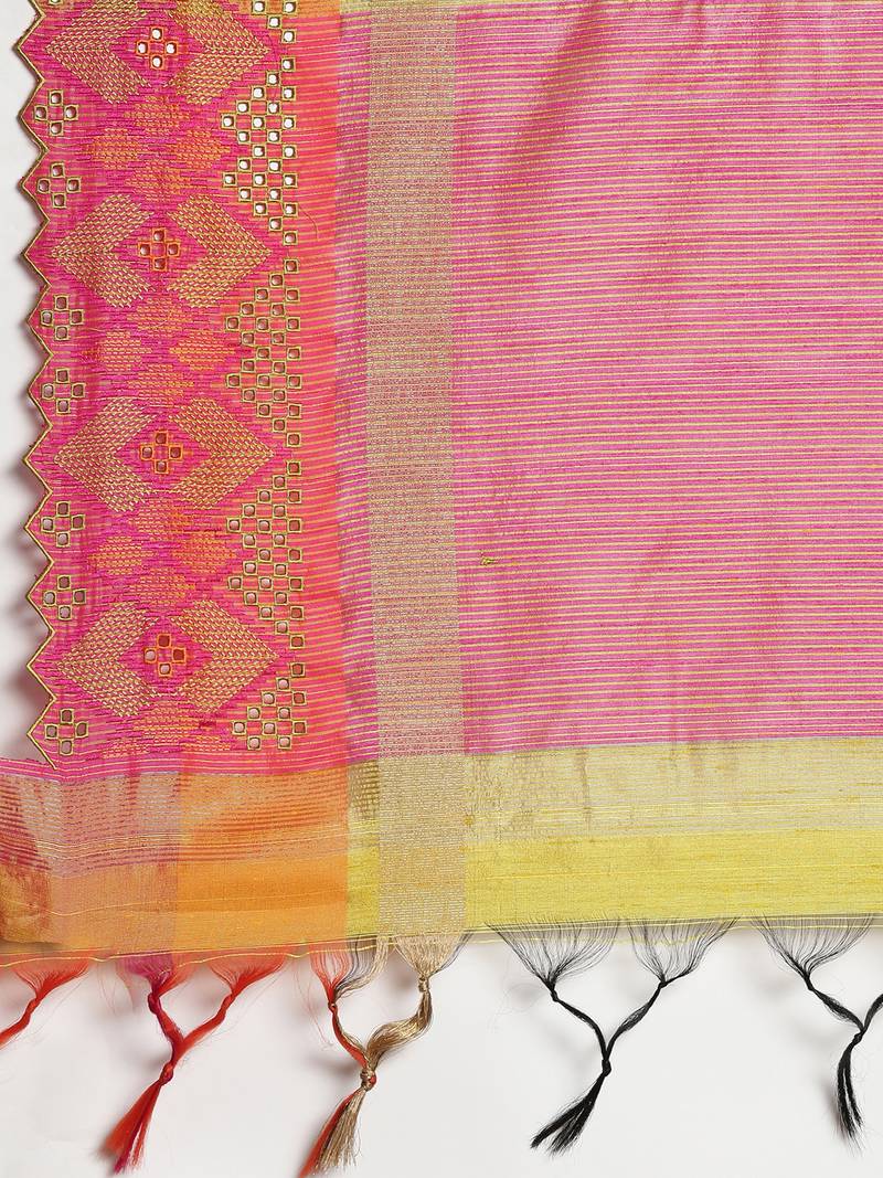 CLASSICATE from the house of The Chennai Silks Green Embroidered Jute Saree With Running Blouse