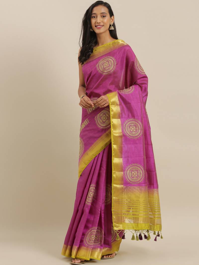 CLASSICATE from the house of The Chennai Silks Purple Embroidered Saree With Running Blouse