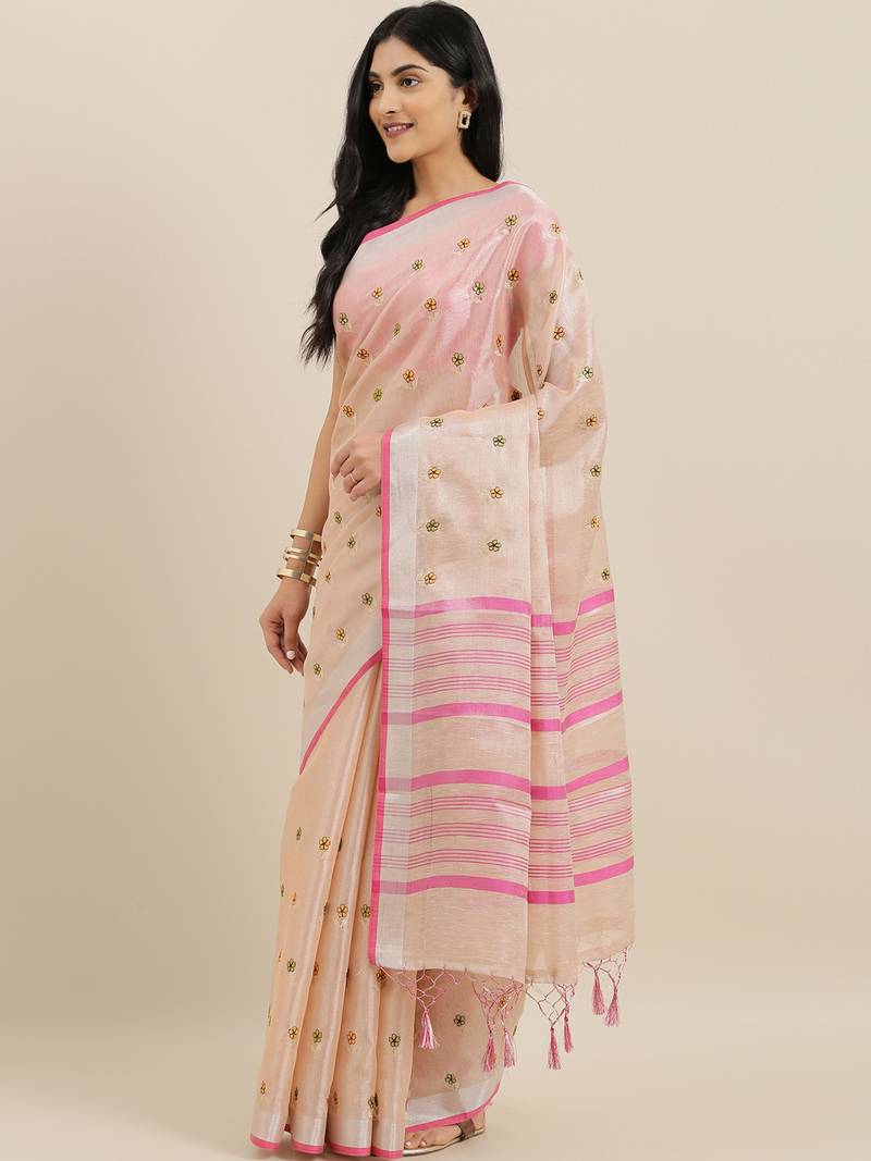 CLASSICATE from the house of The Chennai Silks Pink Supernet Kota Saree With Running Blouse
