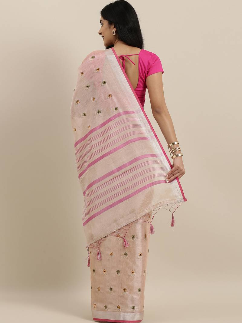 CLASSICATE from the house of The Chennai Silks Pink Supernet Kota Saree With Running Blouse