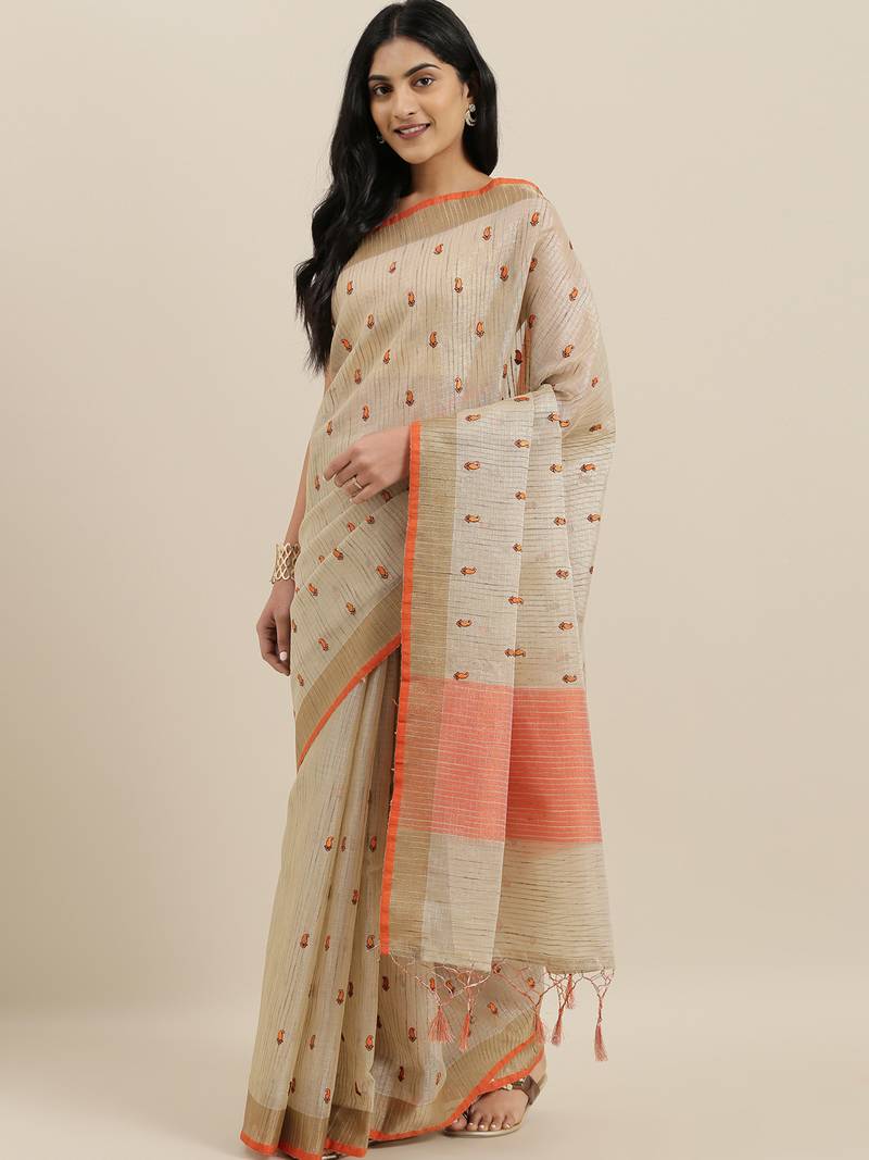 CLASSICATE from the house of The Chennai Silks Beige Supenet Kota Saree With Running Blouse