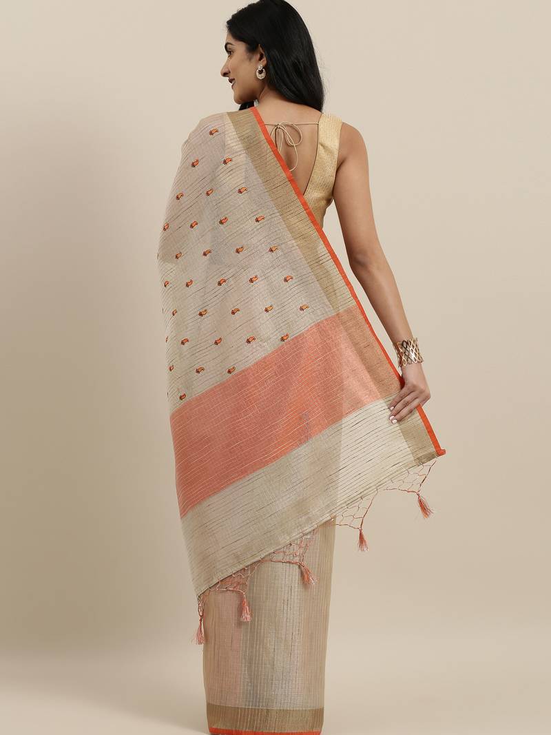 CLASSICATE from the house of The Chennai Silks Beige Supenet Kota Saree With Running Blouse