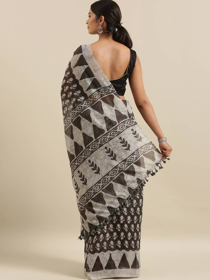 CLASSICATE from the house of The Chennai Silks  Black Printed Bhagalpuri Saree With Running Blouse