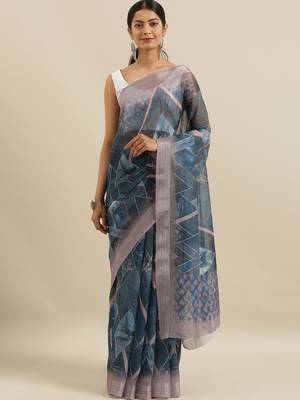 CLASSICATE from the house of The Chennai Silks Multicolor Printed Linen Blend Saree With Running Blouse 1