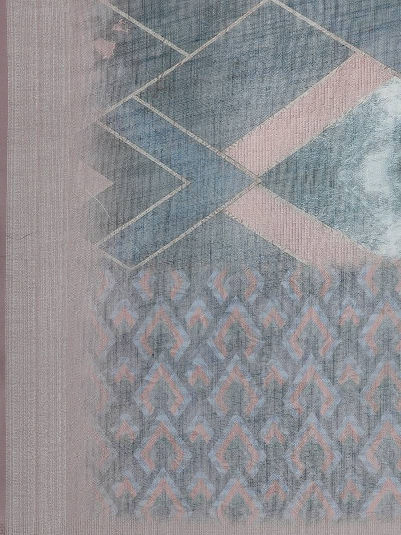 CLASSICATE from the house of The Chennai Silks Multicolor Printed Linen Blend Saree With Running Blouse