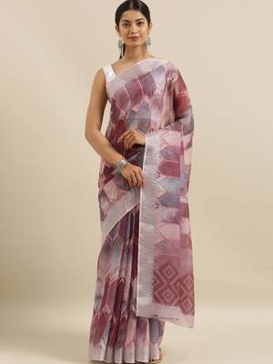 CLASSICATE from the house of The Chennai Silks Pink Printed Linen Blend Saree With Running Blouse 1