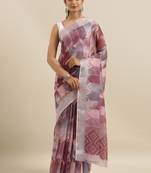 CLASSICATE from the house of The Chennai Silks Pink Printed Linen Blend Saree With Running Blouse