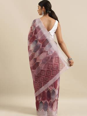 CLASSICATE from the house of The Chennai Silks Pink Printed Linen Blend Saree With Running Blouse 3