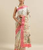 CLASSICATE from the house of The Chennai Silks Yellow Printed Linen Blend Saree With Running Blouse