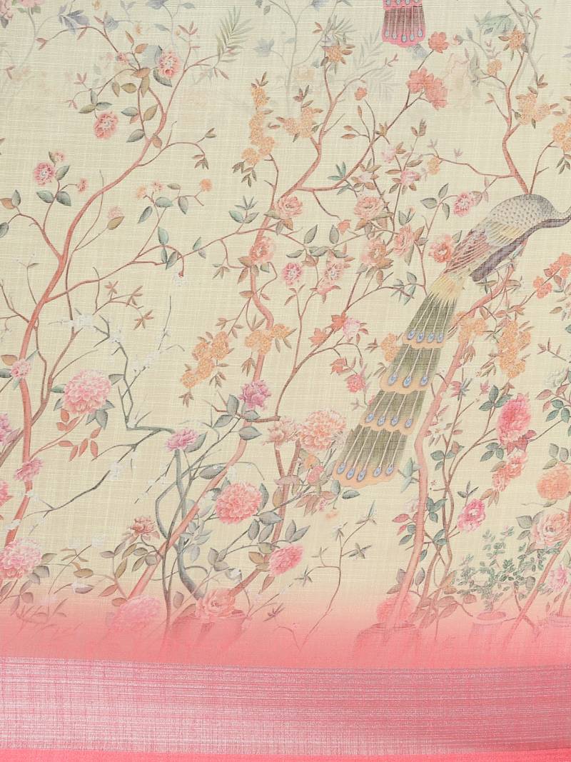 CLASSICATE from the house of The Chennai Silks Yellow Printed Linen Blend Saree With Running Blouse