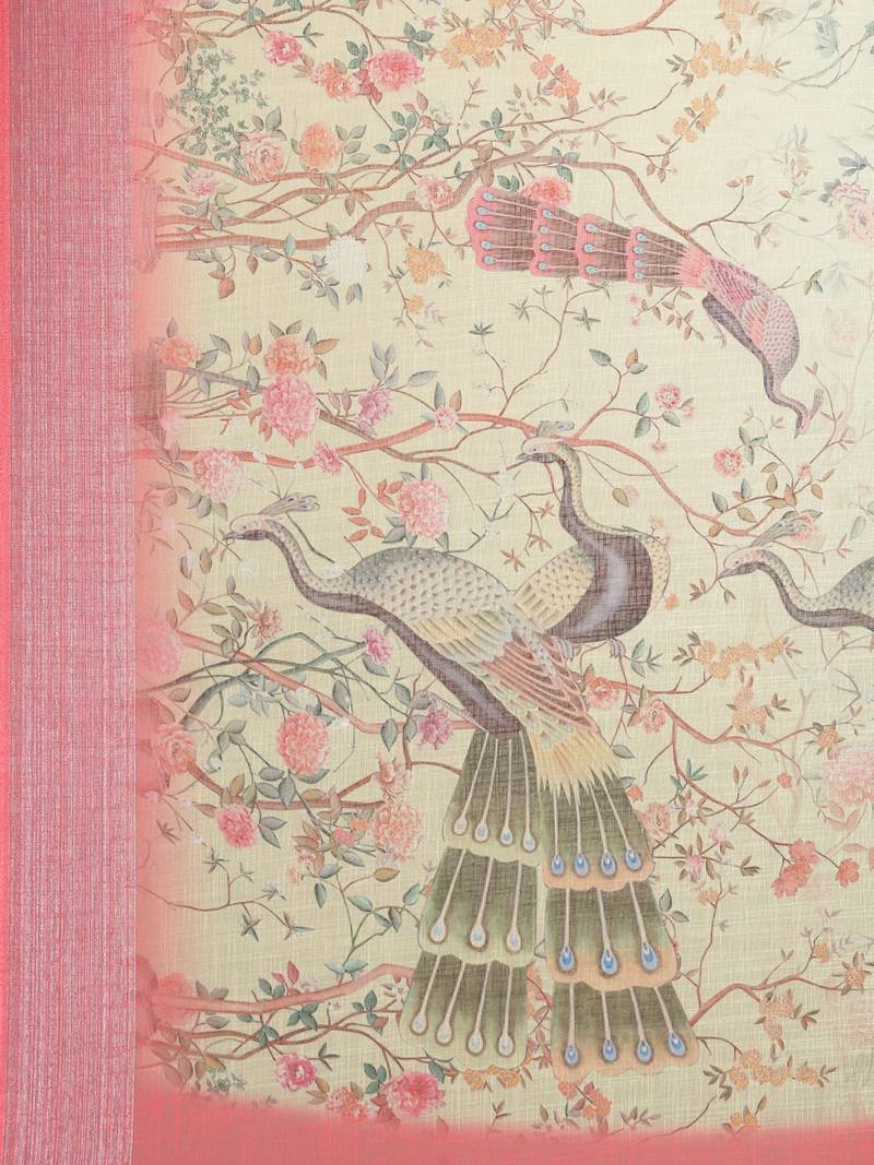 CLASSICATE from the house of The Chennai Silks Yellow Printed Linen Blend Saree With Running Blouse