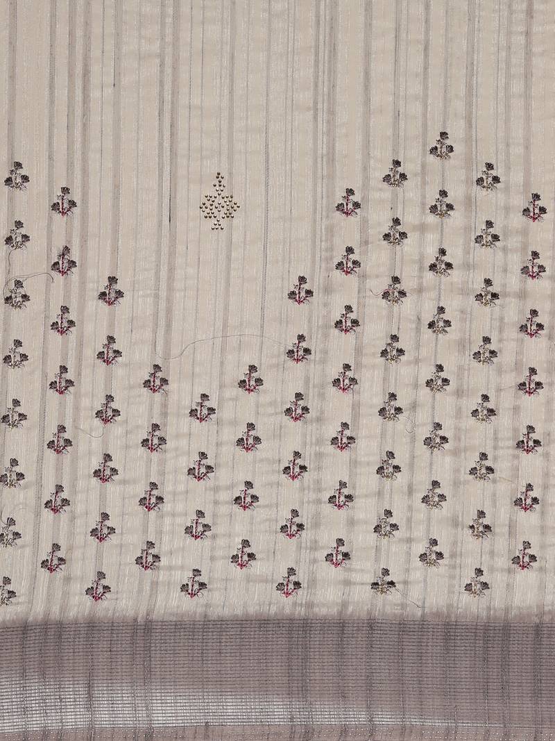 CLASSICATE from the house of The Chennai Silks Beige Linen Blend  Embroidered Saree With Running Blouse