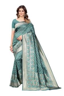 Green woven pure Faux kanjivaram silk saree with blouse