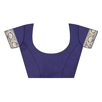 Dark navy blue woven kanjivaram silk blend saree with blouse 5