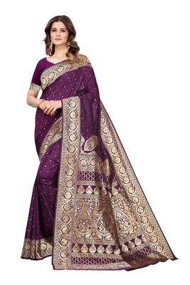 Wine woven pure kanjivaram silk saree with blouse 1