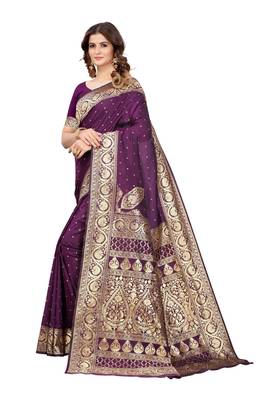 Wine woven pure kanjivaram silk saree with blouse 3