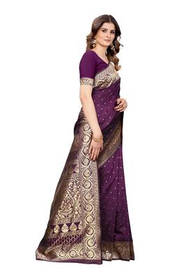 Wine woven pure kanjivaram silk saree with blouse 4