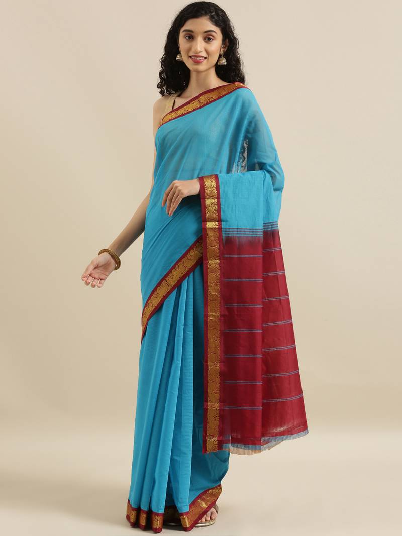 CLASSICATE from the house of The Chennai Silks Blue Gadwal Saree With Running Blouse
