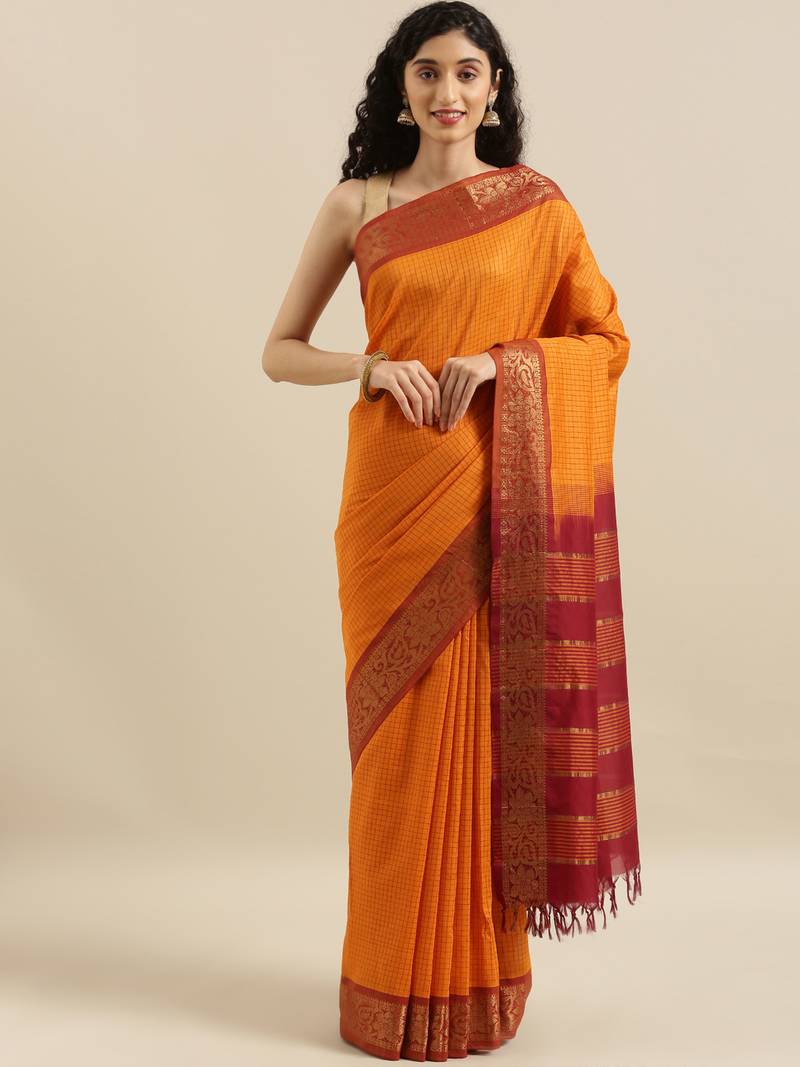CLASSICATE from the house of The Chennai Silks Orange Gadwal Saree With Running Blouse