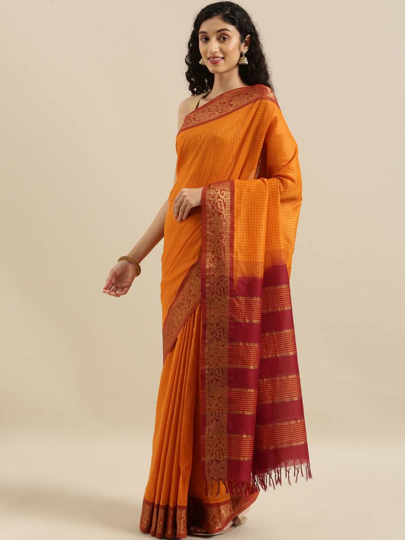CLASSICATE from the house of The Chennai Silks Orange Gadwal Saree With Running Blouse
