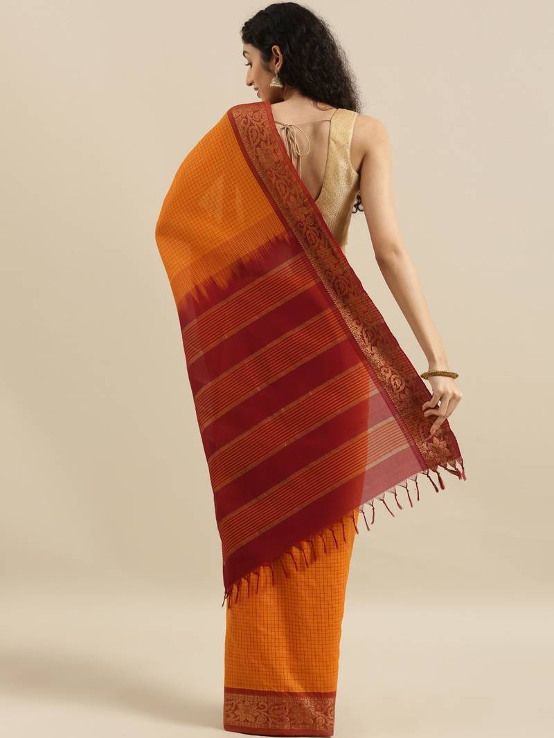 CLASSICATE from the house of The Chennai Silks Orange Gadwal Saree With Running Blouse