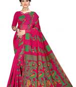 Pink woven cotton saree with blouse