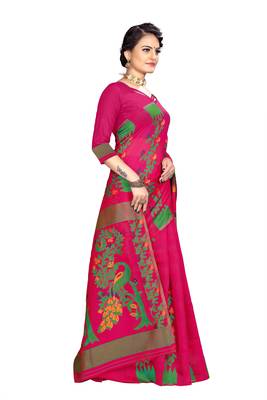 Pink woven cotton saree with blouse 3