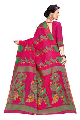 Pink woven cotton saree with blouse 4