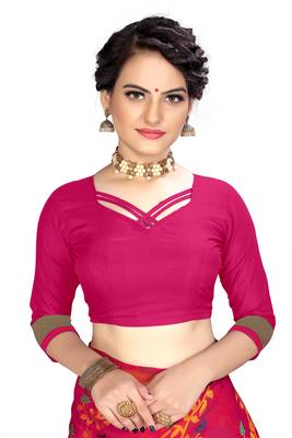 Pink woven cotton saree with blouse 5