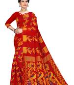Red woven cotton saree with blouse