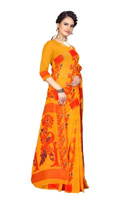 Yellow woven cotton saree with blouse 3