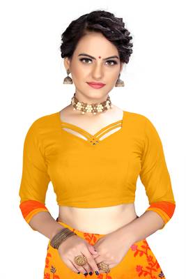 Yellow woven cotton saree with blouse 5
