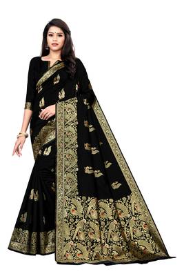 Black woven silk saree with blouse 1
