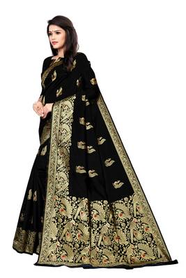 Black woven silk saree with blouse 2