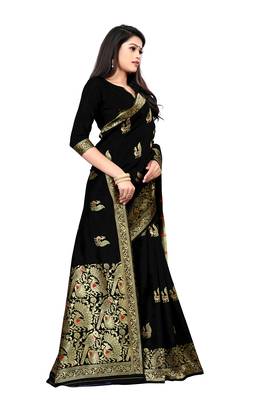 Black woven silk saree with blouse 3